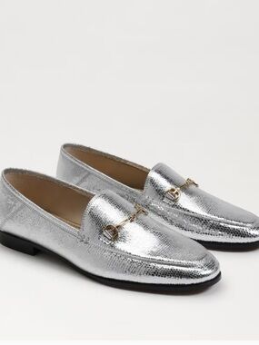 Sam Edelman Silver Metallic Loraine Loafers with Gold Bit